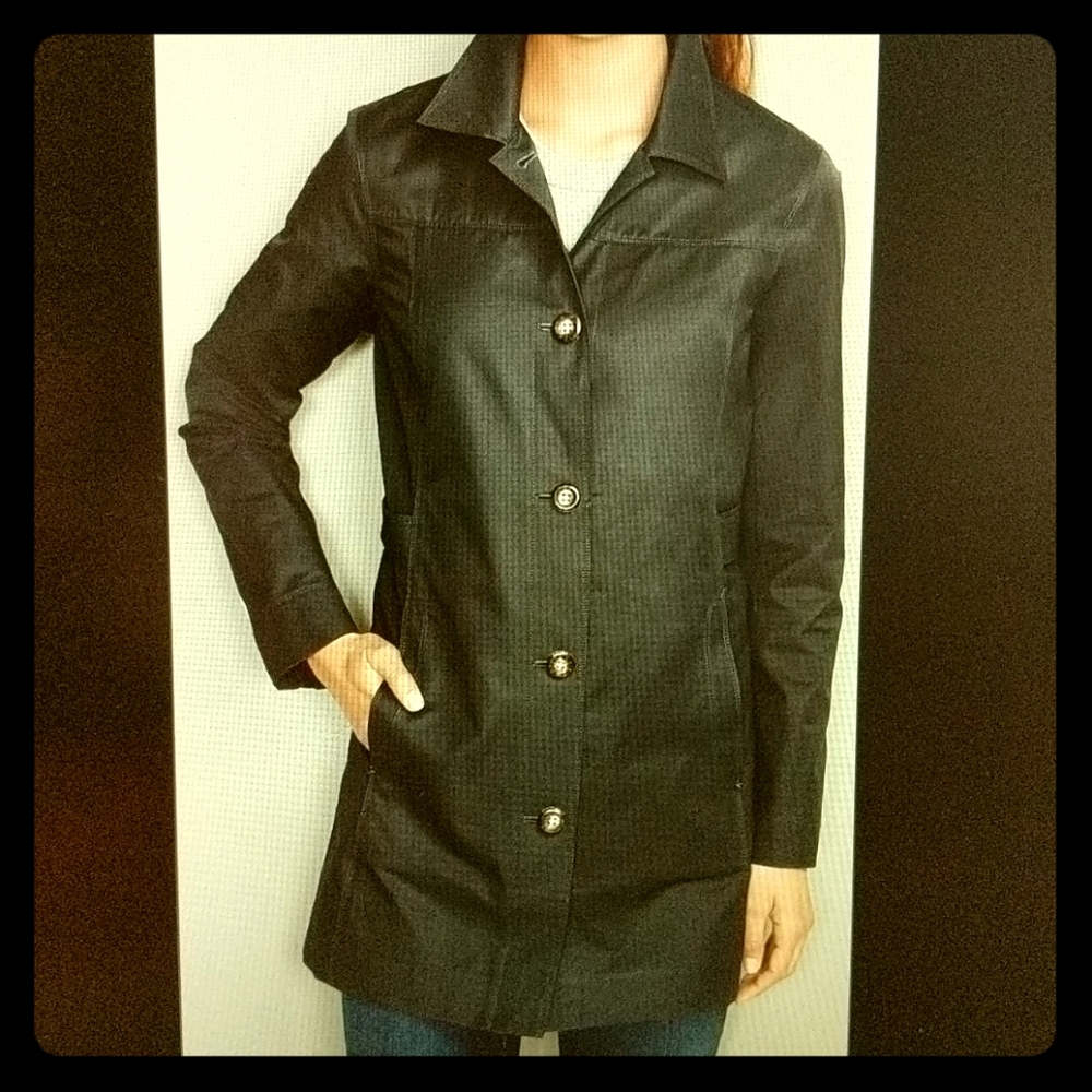 Eddie Bauer black trench coat rain jacket XS